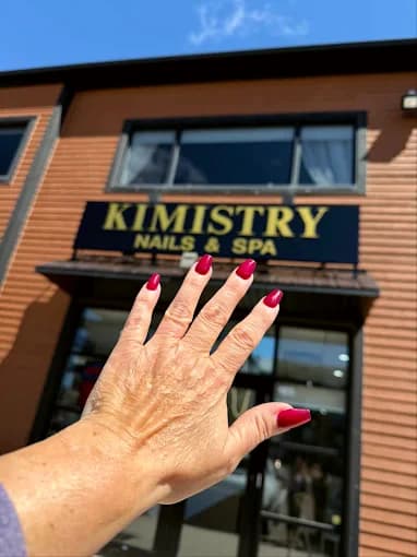 The Kimistry Nails & Spa sign on the Gauvin Road storefront