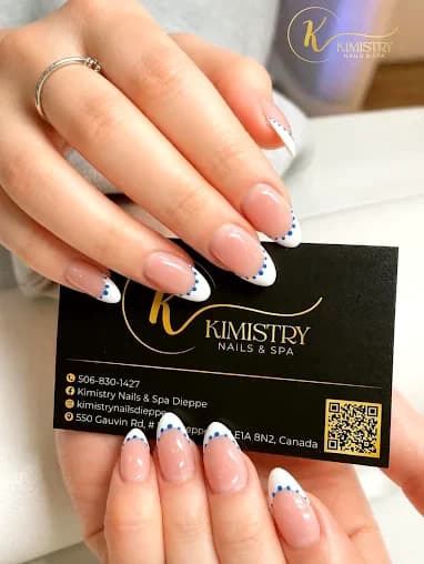 White French tips finished with fine black line art